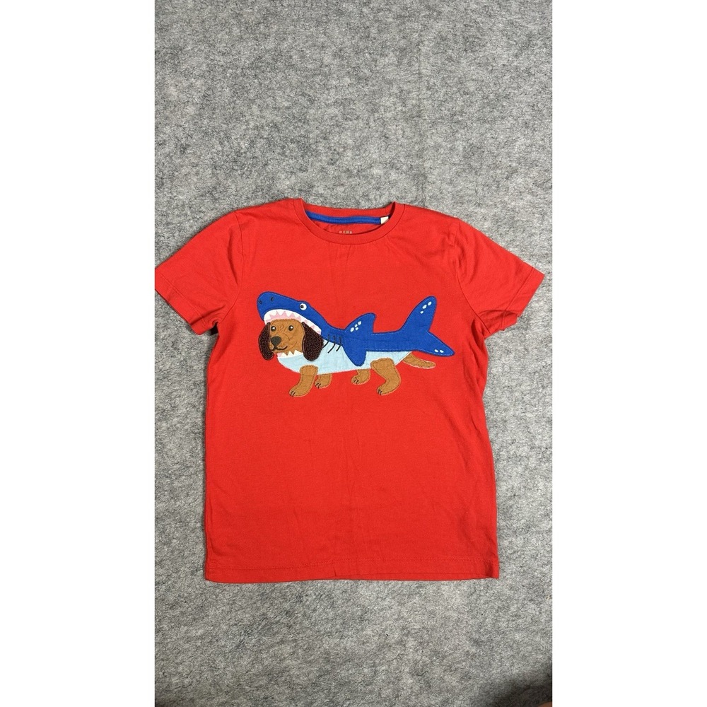 Mini Boden Size 8-9 Years Red Dog Shark Applique Short Sleeve T-Shirt